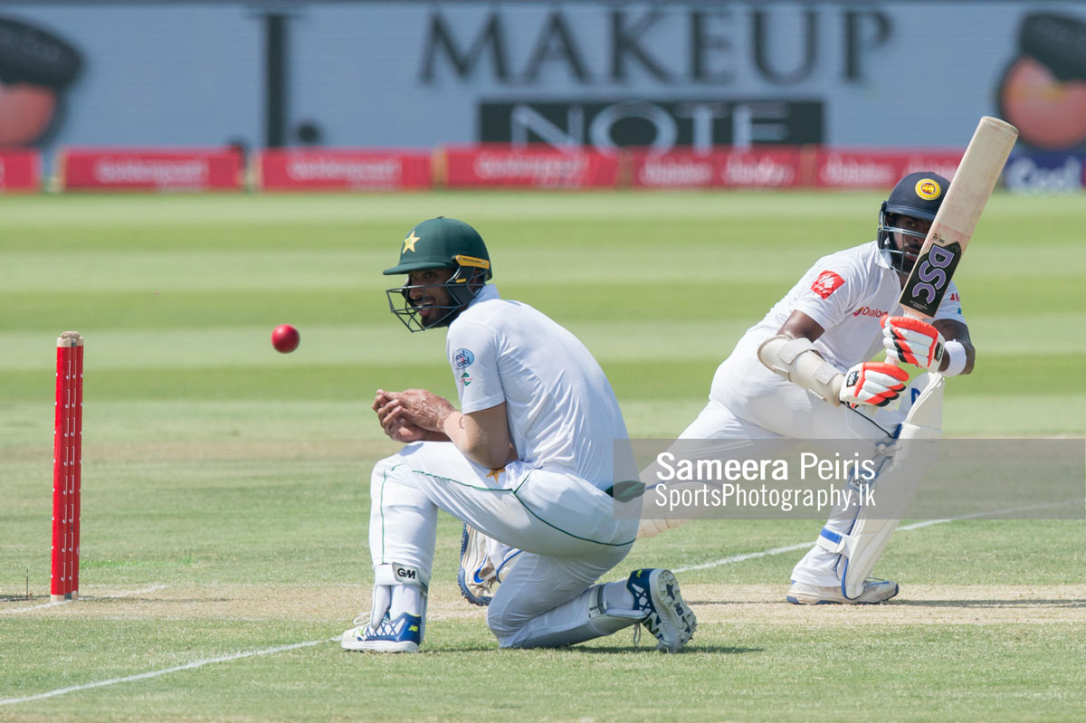 Niroshan Dickwella looking at the ball after playing a Sweep shot during the day 3 in 1st Test, between Sri Lanka Vs Pakistan held at Sheikh Zayed Cricket Stadium Abu Dhabi on 29th September 2017.